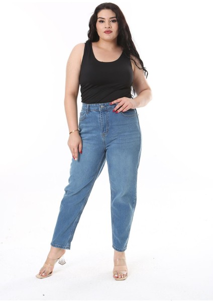 Kadın Büyük Beden Mavi Yüksek Bel 5 Cepli Kot Pantolon 65N38479 fiyatları