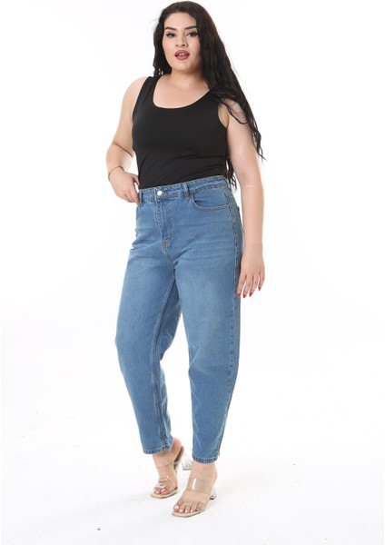 Kadın Büyük Beden Mavi Yüksek Bel 5 Cepli Kot Pantolon 65N38479 modelleri