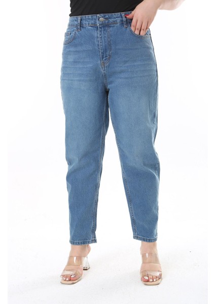 Kadın Büyük Beden Mavi Yüksek Bel 5 Cepli Kot Pantolon 65N38479 fırsatları