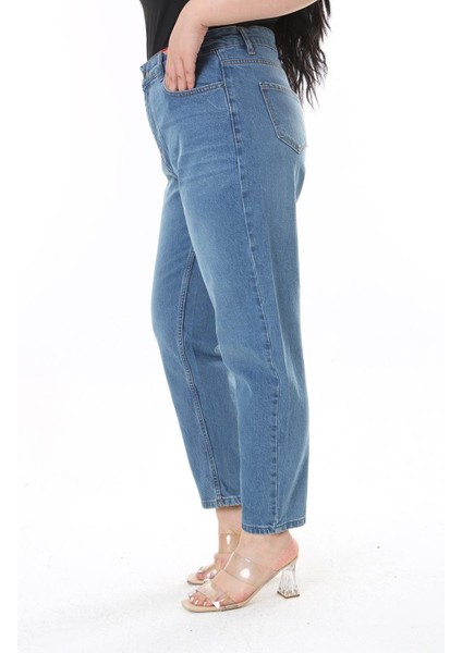 Kadın Büyük Beden Mavi Yüksek Bel 5 Cepli Kot Pantolon 65N38479 indirimleri