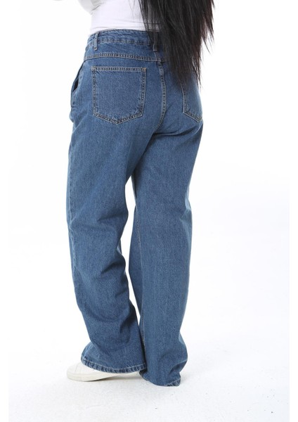 Kadın Büyük Beden Mavi Çima Dikişli Yüksek Bel Kot Pantolon 65N38400 fırsatları