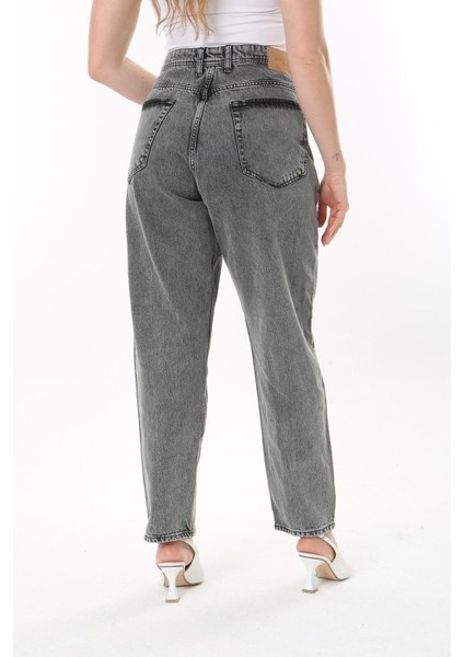 Kadın Büyük Beden Gri Yüksek Bel 5 Cepli Kot Pantolon 65N38477 modelleri