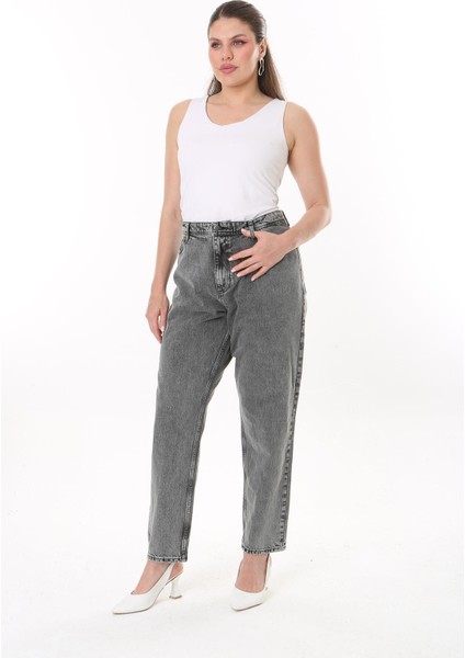 Kadın Büyük Beden Gri Yüksek Bel 5 Cepli Kot Pantolon 65N38477 fırsatları