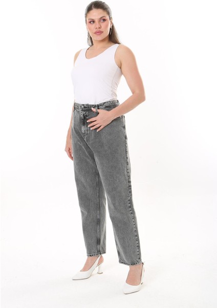 Kadın Büyük Beden Gri Yüksek Bel 5 Cepli Kot Pantolon 65N38477 indirimleri