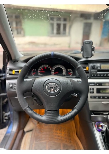 Toyota Corolla 2002-2008 Araca Özel Direksiyon Kılıfı (Nubuk Karbon Yüzüklü)