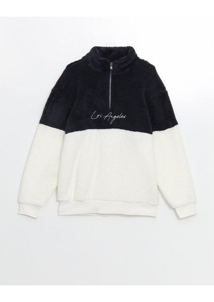 Xsıde Dik Yaka Uzun Kollu Renk Bloklu Pelüş Erkek Sweatshirt