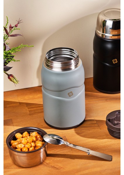 Gri Çelik Termos 750 ml, Yemek Saklama, Hafif ve Dayanıklı Tasarım