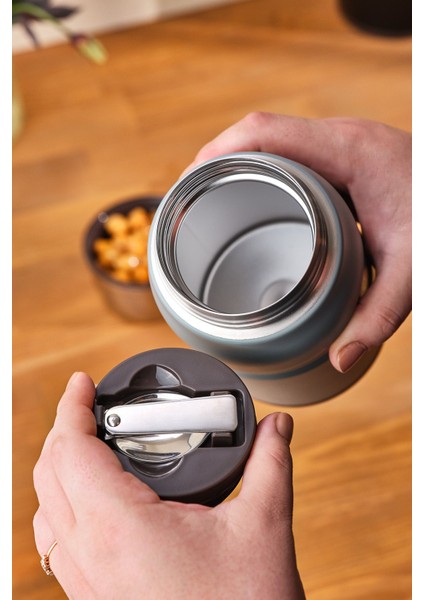 Gri Çelik Termos 750 ml, Yemek Saklama, Hafif ve Dayanıklı Tasarım