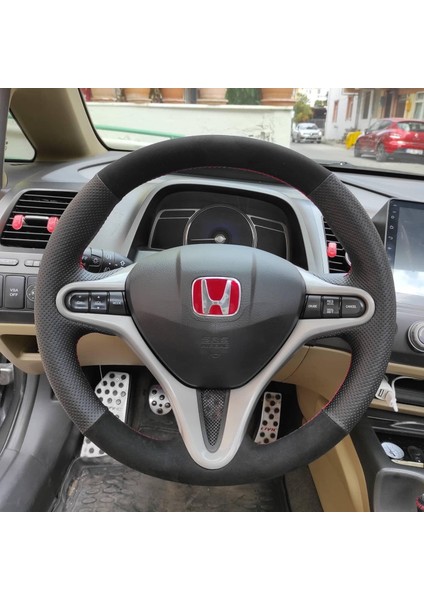 Honda Civic Fd6 Araca Özel Direksiyon Kılıfı (Tüylü Alcantra Nokta Kırmızı)