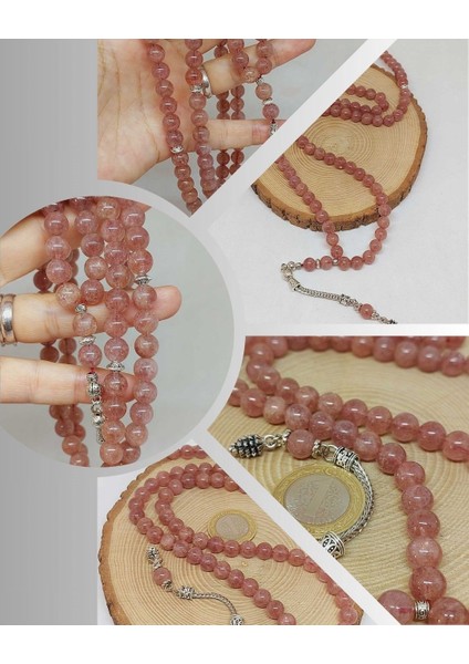 Çilek Kuvars Taşı 99LUK Tesbih 8mm (9778)