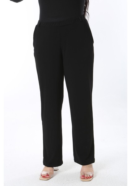 Kadın Büyük Beden Siyah Yan Cepli Beli Lastikli Eşofman Alt 65N38657