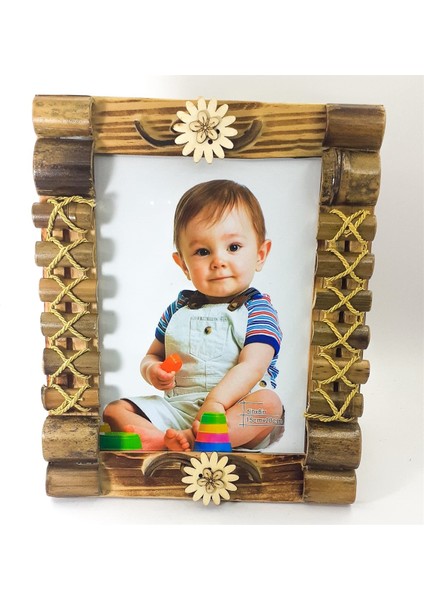 Kişiye Özel Ahşap Bambu Çiçek Desenli Çerçeve