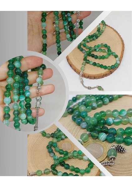 Akik Taşı Yeşil Renk 99LUK Tesbih 8mm (7888)