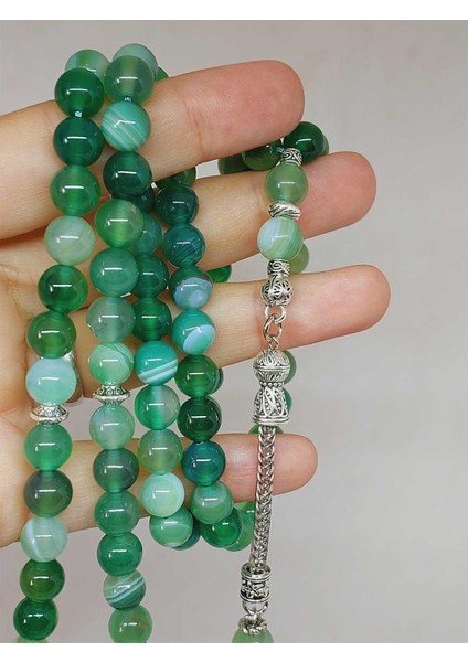 Akik Taşı Yeşil Renk 99LUK Tesbih 8mm (7888) fiyatları