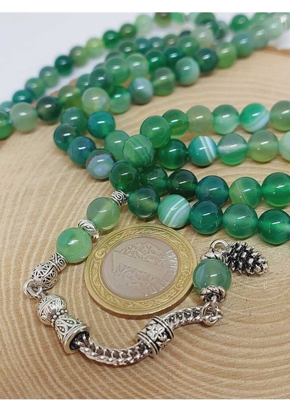 Akik Taşı Yeşil Renk 99LUK Tesbih 8mm (7888) modelleri