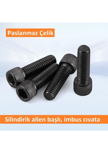 İmbus Siyah Çelik Civata Din 912 8.8 Kalite 4 x 25 mm 50 Adet