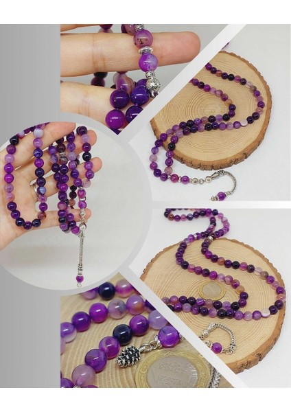 Akik Taşı Mor Renk 99LUK Tesbih 8mm (7777)