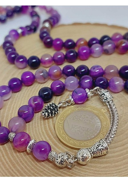 Akik Taşı Mor Renk 99LUK Tesbih 8mm (7777) modelleri