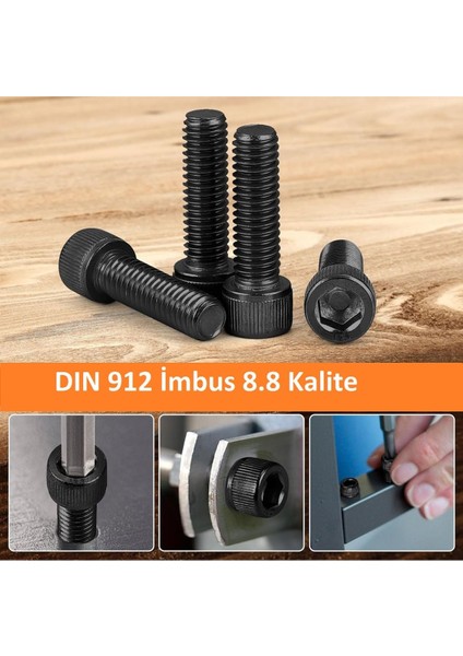 İmbus Siyah Çelik Civata Din 912 8.8 Kalite 5 x 20 mm 20 Adet
