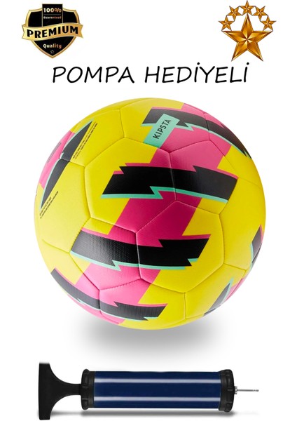 Futbol Topu Öğretici Pompa Profesyonel Dikişli Halı Saha Çim Saha Sert Zemin Futbol Topu 5 Numara Sarı