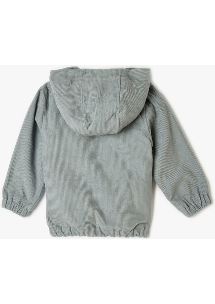 Kadife Kapşonlu Ceket Uzun Kollu Cepli Pamuklu