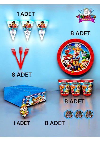 8 Kişilik Paw Patrol Temalı Premium Set - Doğum Günü Parti ve Eğlenceli Etkinlikler
