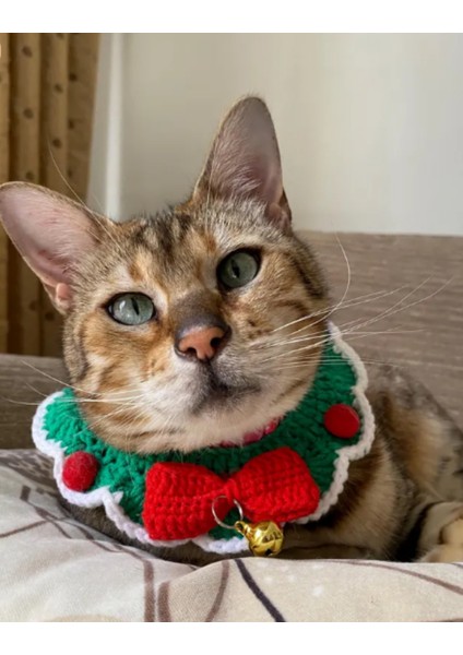 Köpek,kedi Tasması/boyunluk Yılbaşı Hediye Aksesuarı Evcil Hayvan Kolyesi Kırmızı Ayarlanabilir