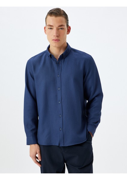 Uzun Kollu Gömlek Düğmeli Yaka Dokulu Pamuk Karışımlı modelleri