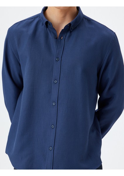 Uzun Kollu Gömlek Düğmeli Yaka Dokulu Pamuk Karışımlı indirimleri