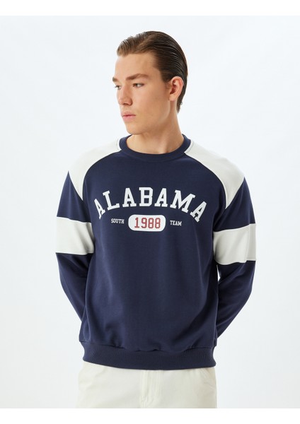 Kolej Baskılı Sweatshirt Bisiklet Yaka Renk Bloklu Pamuklu modelleri