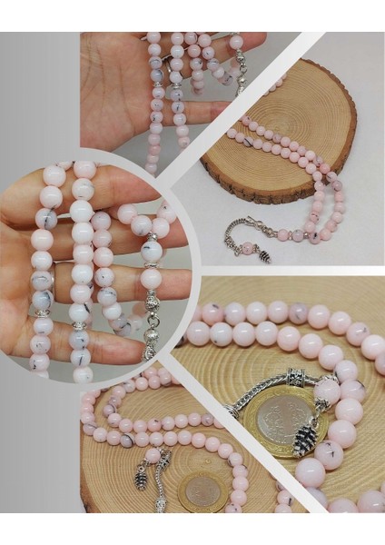 Pembe Siyah Alacalı Opal Taşı 99LUK Tesbih 8mm (42110)