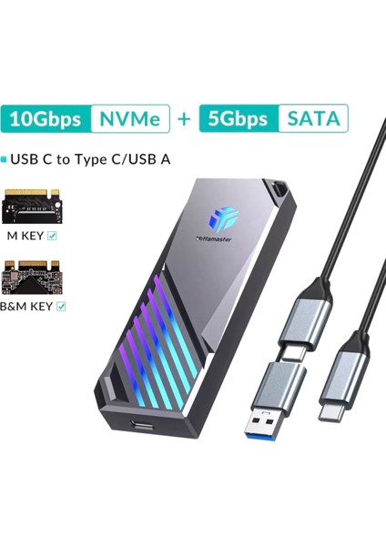 M.2 Nvme Sata Ssd Kutusu 2230/2242/2262/.2280 Çift Protokol 10Gbps Nvme PcıLe 5Gbps Sata Ngff Kutusu