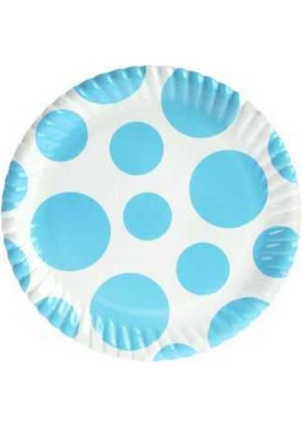 Beyaz Puantiyeli Turkuaz Karton Tabak 8'li