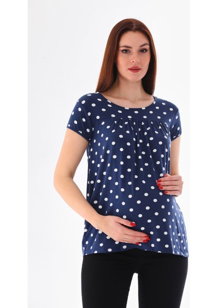 Hamile Yumuşak Esnek Kumaş Puantiyeli Bluz
