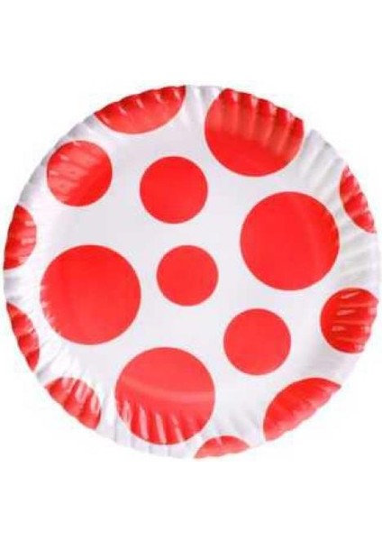 Kırmızı Karışık Puantiyeli Karton Tabak 8'li