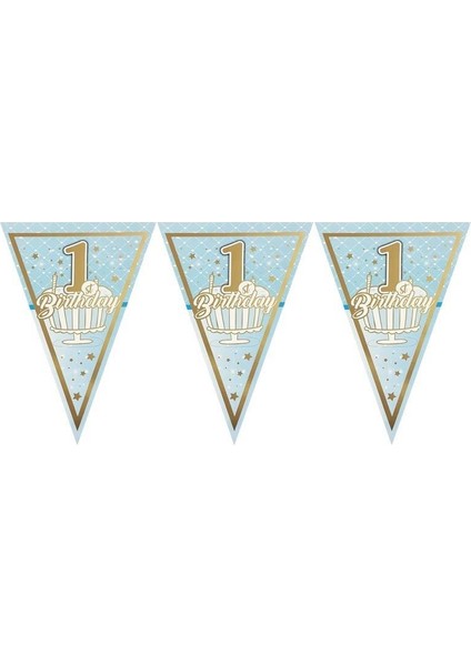 1 Birthday Mavi Üçgen Flama