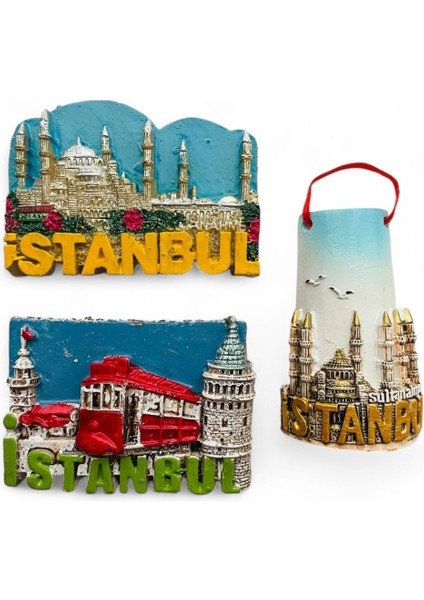 Magnet, Buzdolabı Magneti, 3 Adet Polyester Magnet Seti Mutfak Süsü, Ev Dekor Istanbul Temalı Galata