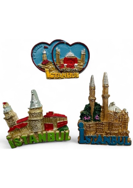 Magnet, Buzdolabı Magneti, 3 Adet Polyester Magnet Seti Mutfak Süsü, Ev Dekor Istanbul Temalı Galata