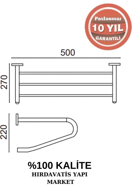 Paslanmaz Pirinç Flora Destekli Raf Havluluk 50 cm fiyatları