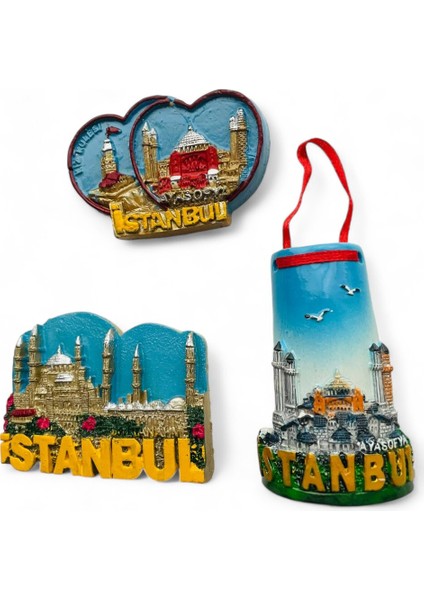 Magnet, Buzdolabı Magneti, 3 Adet Polyester Magnet Seti Mutfak Süsü, Ev Dekor Istanbul Temalı Galata modelleri