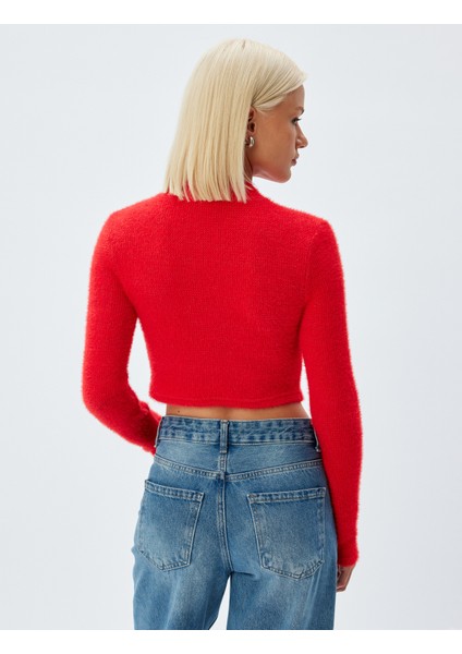 Crop Triko Kazak Uzun Kollu Yuvarlak Hafif Dik Yaka Slim Fit fırsatları