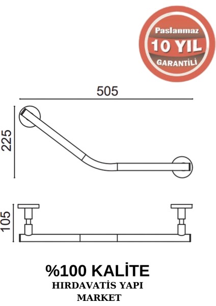 Paslanmaz Pirinç Flora Küvet Tutamağı Düz 40 cm
