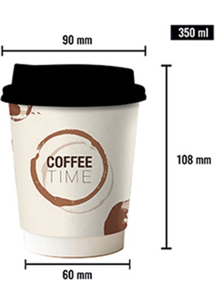 14 Oz Double Wall Coffee Silik Siyah Kapaklı Karton Bardak 50 Adet