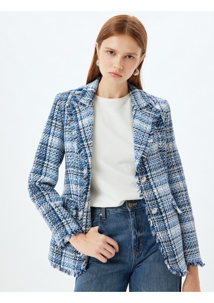 Tüvit Ceket Püsküllü Kruvaze Kapaklı Cep Detaylı