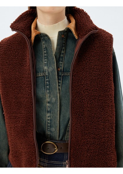 Peluş Yelek Kolsuz Fermuarlı Dik Yaka Cepli indirimleri