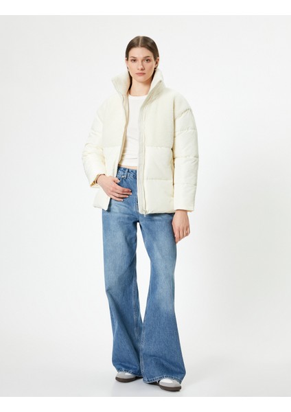 Şişme Mont Peluş Detaylı Dik Yaka Fermuarlı Cepli fiyatları