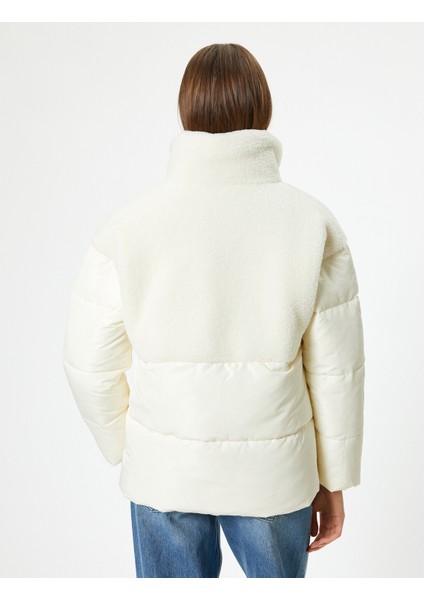 Şişme Mont Peluş Detaylı Dik Yaka Fermuarlı Cepli fırsatları