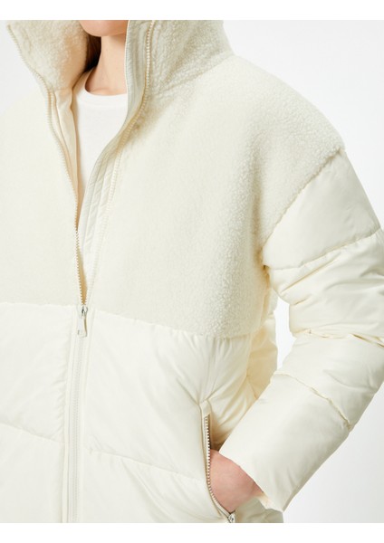 Şişme Mont Peluş Detaylı Dik Yaka Fermuarlı Cepli indirimleri