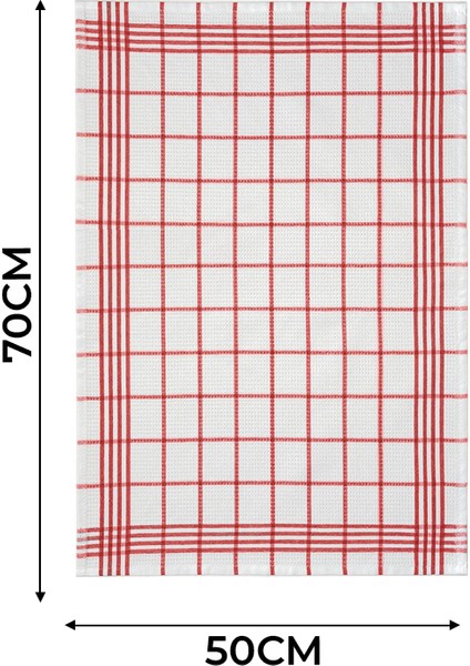 Waffle Desen 3'lü Kırmızı Mutfak Kurulama Bezi, Beslenme Örtüsü, Mutfak Havlusu, Amerikan Servis Set 50 x 70 cm