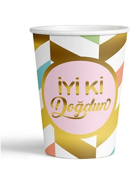 Iyi Ki Doğdun Yaldızlı Gold Karton Bardak 8'li